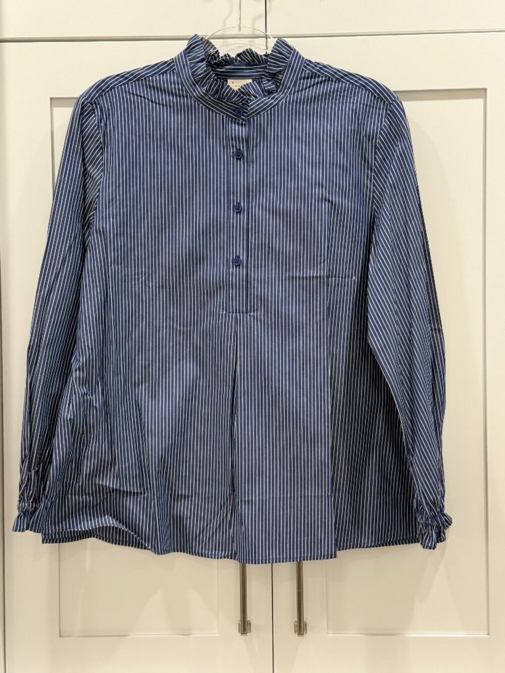 Long Sleeve Ruffle Popover Button Down - Navy/White Stripe – Medium - NWT